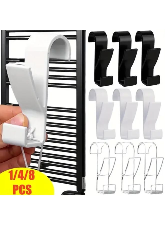 8PCS Black Heated Towel Radiator Rail Hooks Bathroom Storage Drying Rack Clips - Image 1